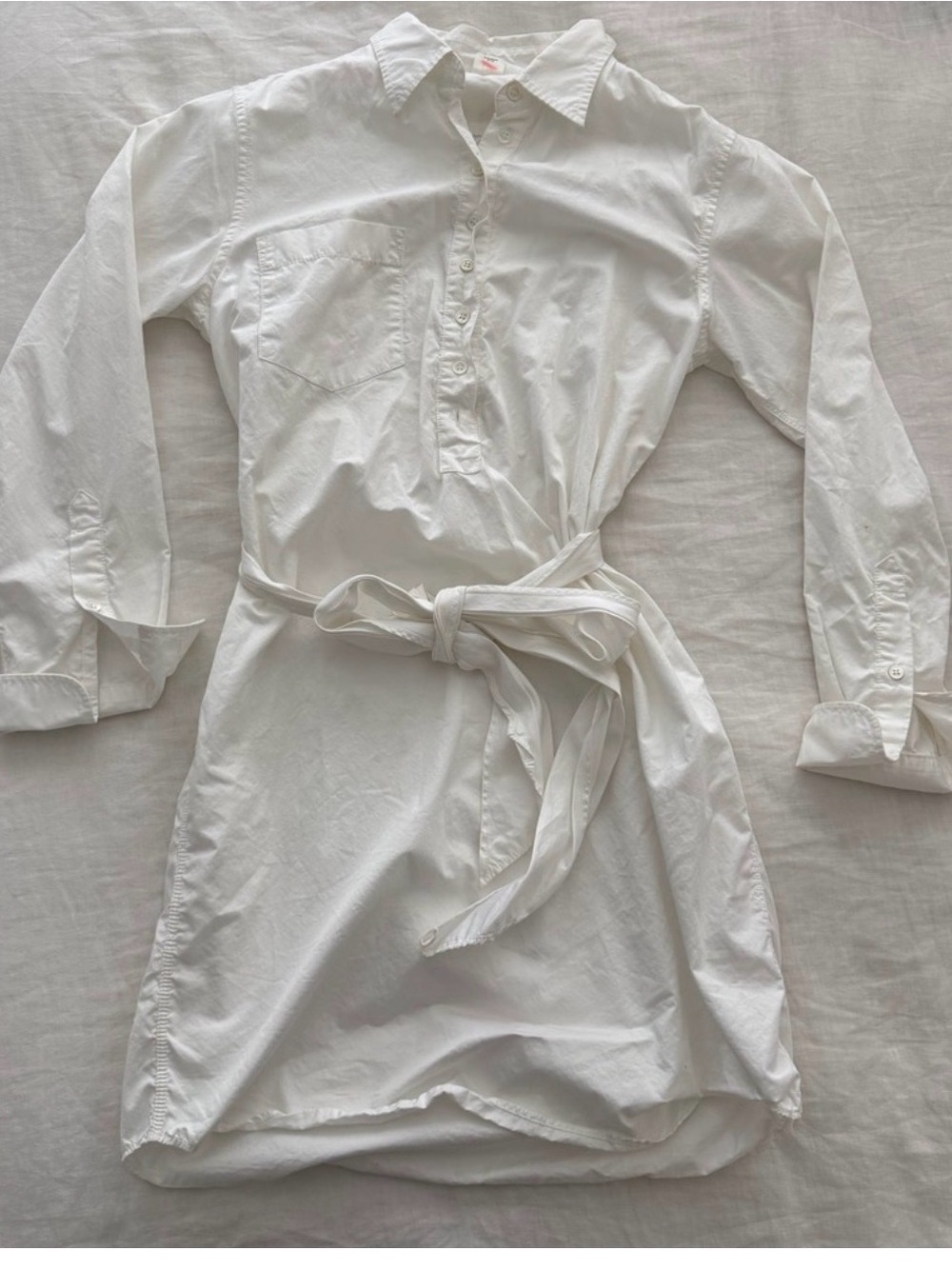 J. Crew White Cotton Tie-Waist Shirt Dress